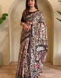 Scrumptious Off White Kalamkari Printed Saree With Scintillating Blouse Piece