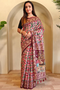 Admirable Pink Kalamkari Printed Saree With Stunner Blouse Piece