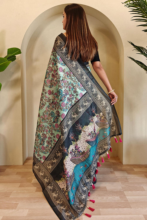 Load image into Gallery viewer, Nectarous Sky Kalamkari Printed Saree With Incomparable Blouse Piece
