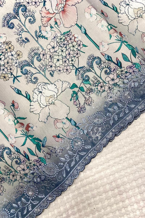 Load image into Gallery viewer, Designer Grey Embroidery Work Tussar Silk Saree With Stylish Blouse Piece
