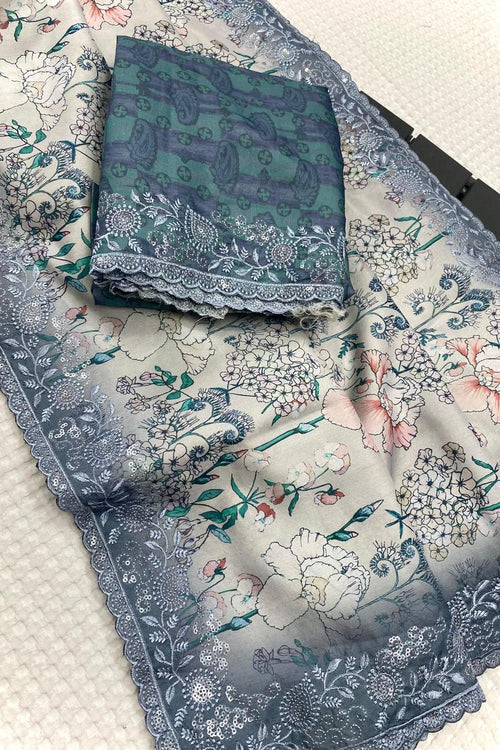 Load image into Gallery viewer, Designer Grey Embroidery Work Tussar Silk Saree With Stylish Blouse Piece
