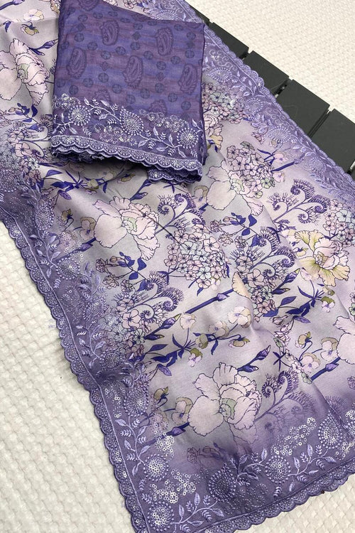 Load image into Gallery viewer, Sizzling Lavender Embroidery Work Tussar Silk Saree With Unequalled Blouse Piece
