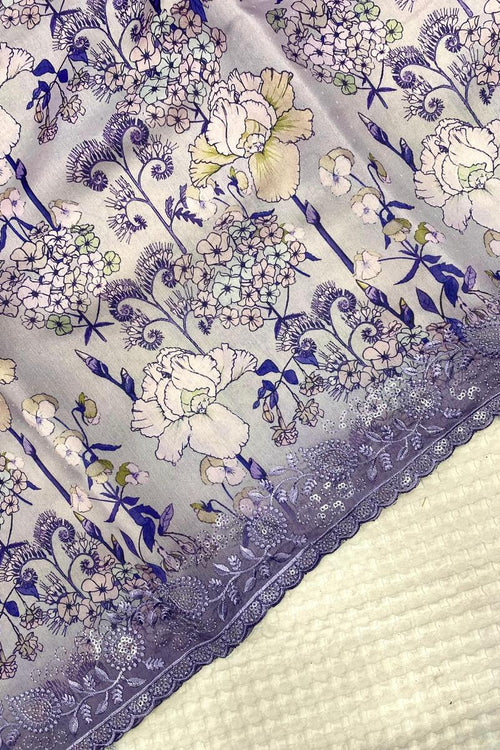 Load image into Gallery viewer, Sizzling Lavender Embroidery Work Tussar Silk Saree With Unequalled Blouse Piece
