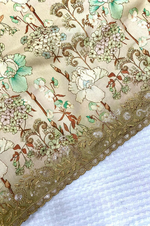 Load image into Gallery viewer, Elaborate Mustard Embroidery Work Tussar Silk Saree With Preferable Blouse Piece
