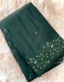 Beautiful Dark Green Embroidery Work Organza Silk Saree With Deserving Blouse Piece