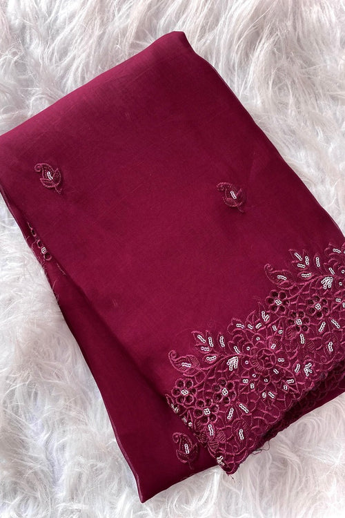 Load image into Gallery viewer, Staring Maroon Embroidery Work Organza Silk Saree With Smart Blouse Piece
