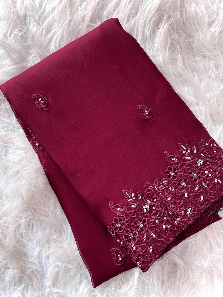 Staring Maroon Embroidery Work Organza Silk Saree With Smart Blouse Piece