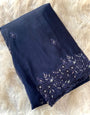 Engrossing Navy Blue Embroidery Work Organza Silk Saree With Preferable Blouse Piece