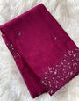 Evocative Wine Embroidery Work Organza Silk Saree With Mellifluous Blouse Piece