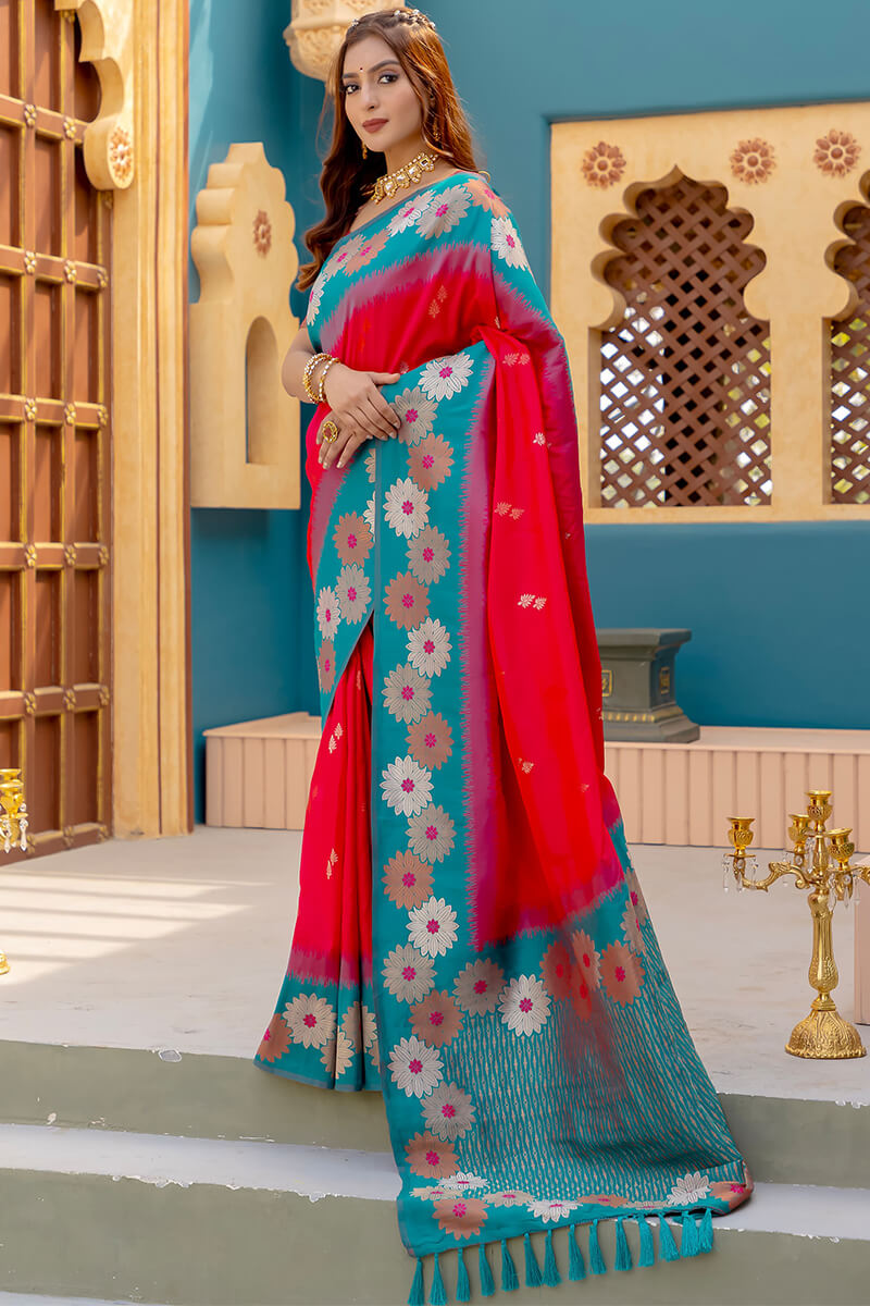 Gratifying Red Soft Banarasi Silk Saree With Seraglio Blouse Piece