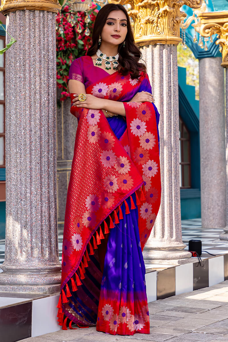 Mellifluous Royal Blue Soft Banarasi Silk Saree With Effervescent Blouse Piece
