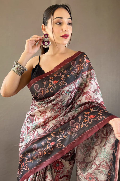 Load image into Gallery viewer, Cynosure Grey Digital Printed Cotton Silk Saree With Beleaguer Blouse Piece
