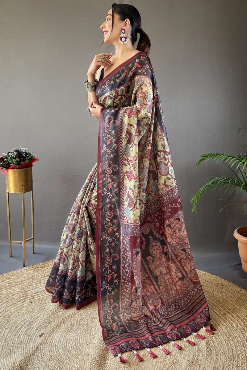 Exceptional Pista Digital Printed Cotton Silk Saree With Arresting Blouse Piece