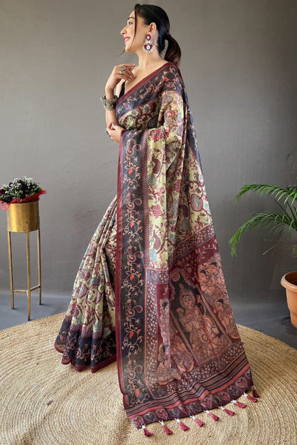 Exceptional Pista Digital Printed Cotton Silk Saree With Arresting Blouse Piece