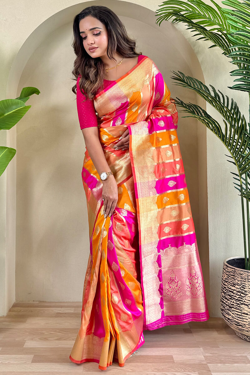 Sempiternal Multicolor Soft Banarasi Silk Saree With Charismatic Blouse Piece