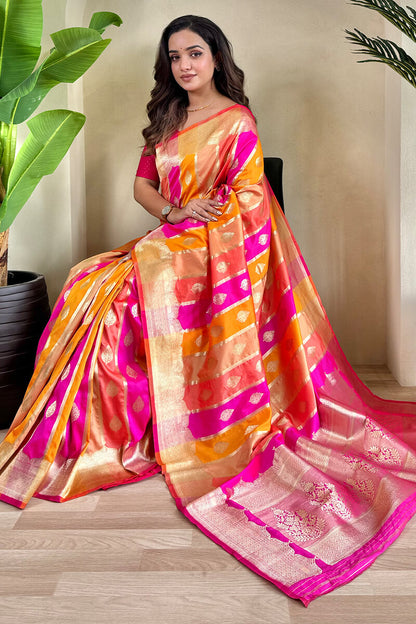 Sempiternal Multicolor Soft Banarasi Silk Saree With Charismatic Blouse Piece