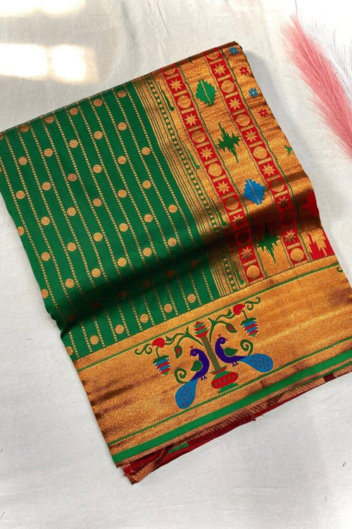 Load image into Gallery viewer, Petrichor Dark Green Paithani Silk Saree With Artistic Blouse Piece
