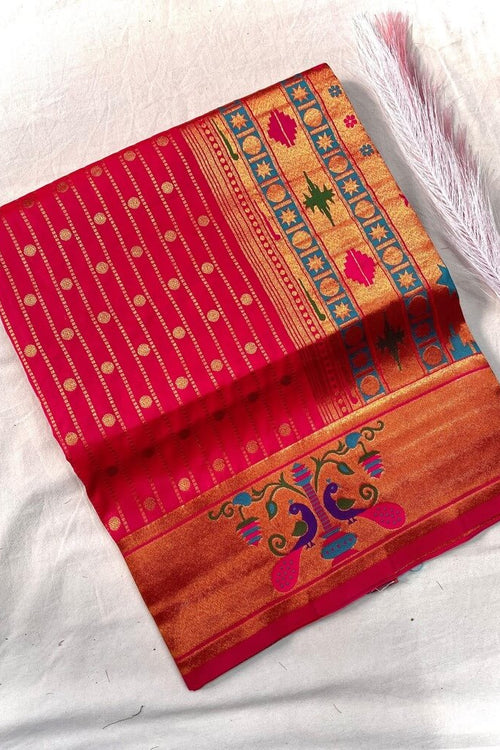 Load image into Gallery viewer, Seraglio Dark Pink Paithani Silk Saree With Jubilant Blouse Piece
