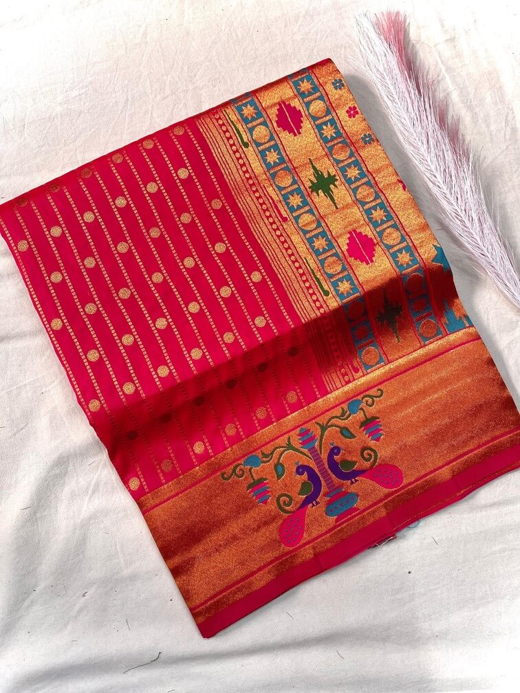 Seraglio Dark Pink Paithani Silk Saree With Jubilant Blouse Piece