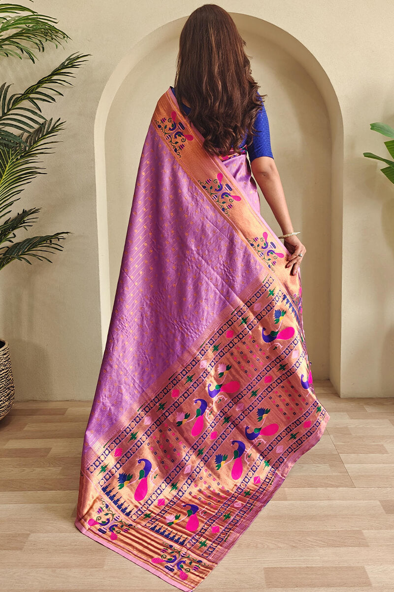 Mellifluous Lavender Paithani Silk Saree With Fantabulous Blouse Piece