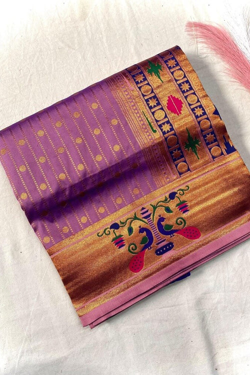 Load image into Gallery viewer, Mellifluous Lavender Paithani Silk Saree With Fantabulous Blouse Piece
