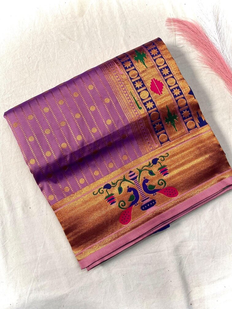 Mellifluous Lavender Paithani Silk Saree With Fantabulous Blouse Piece