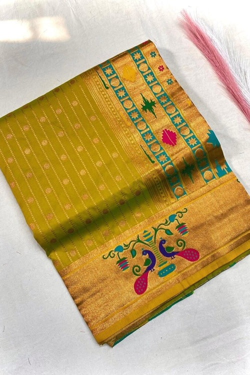 Load image into Gallery viewer, Resplendent Mehndi Paithani Silk Saree With Incredible Blouse Piece
