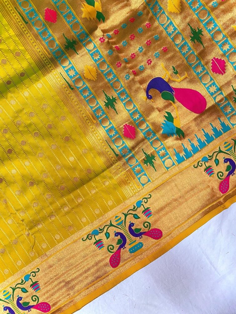 Resplendent Mehndi Paithani Silk Saree With Incredible Blouse Piece