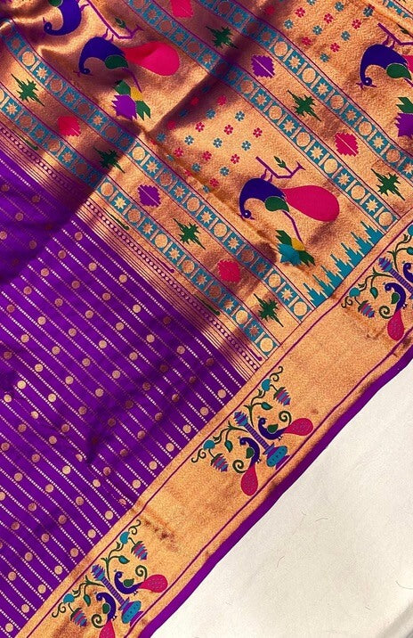 Load image into Gallery viewer, Adorable Purple Paithani Silk Saree With Bucolic Blouse Piece
