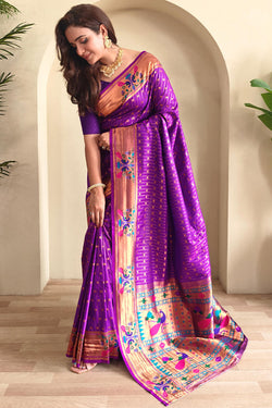 Adorable Purple Paithani Silk Saree With Bucolic Blouse Piece