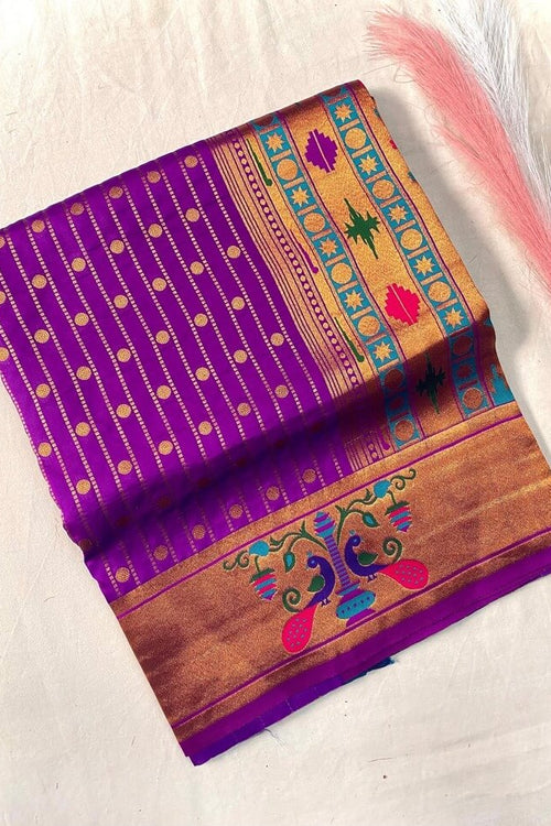 Load image into Gallery viewer, Adorable Purple Paithani Silk Saree With Bucolic Blouse Piece
