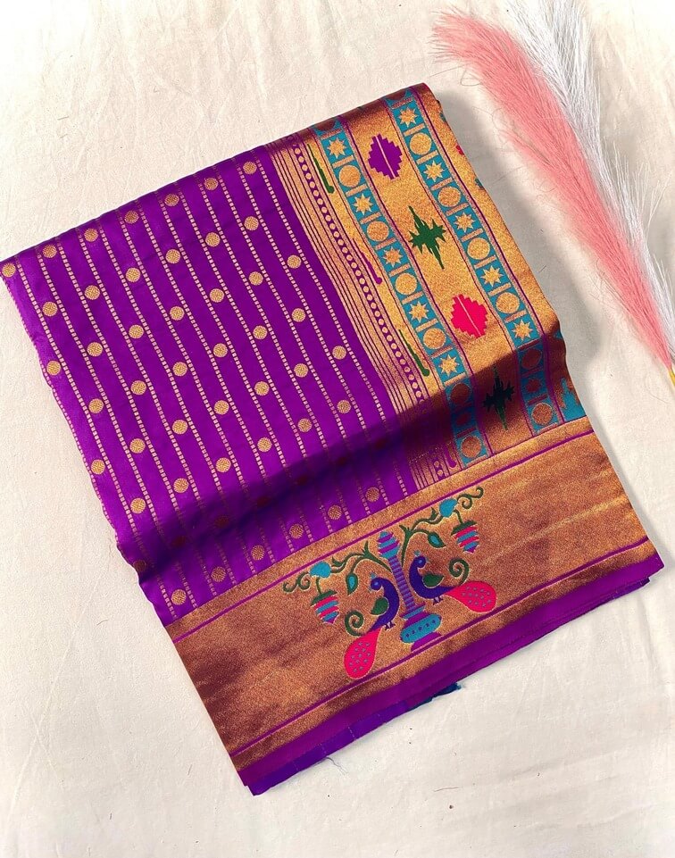 Adorable Purple Paithani Silk Saree With Bucolic Blouse Piece