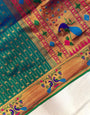 Blooming Rama Paithani Silk Saree With Energetic Blouse Piece