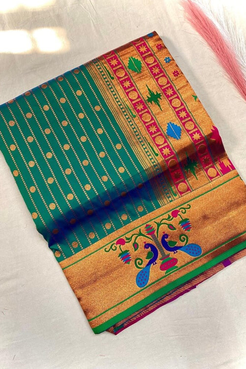 Load image into Gallery viewer, Blooming Rama Paithani Silk Saree With Energetic Blouse Piece
