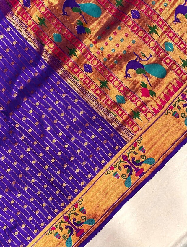 Smart Royal Blue Paithani Silk Saree With Fancifull Blouse Piece