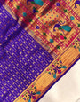 Smart Royal Blue Paithani Silk Saree With Fancifull Blouse Piece