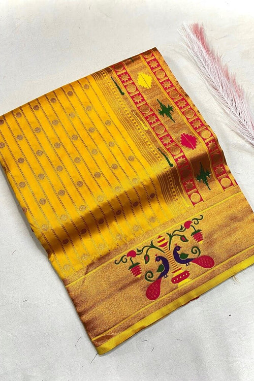 Load image into Gallery viewer, Beauteous Yellow Paithani Silk Saree With Lagniappe Blouse Piece
