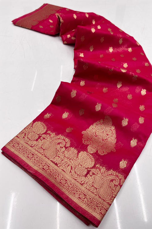 Load image into Gallery viewer, Pleasurable Dark Pink Organza Silk Saree With Demesne Blouse Piece
