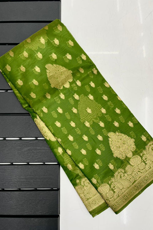 Load image into Gallery viewer, Beleaguer Green Organza Silk Saree With Delightful Blouse Piece
