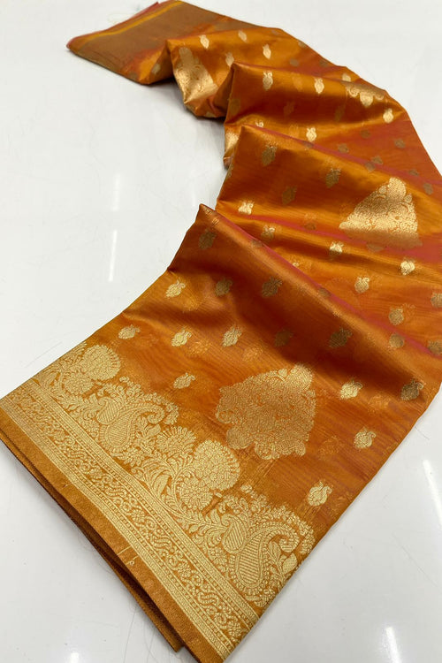 Load image into Gallery viewer, Exquisite Mustard Organza Silk Saree With Angelic Blouse Piece
