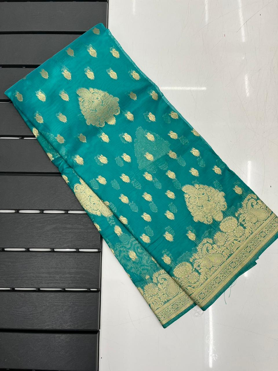 Pleasant Rama Organza Silk Saree With Dalliance Blouse Piece