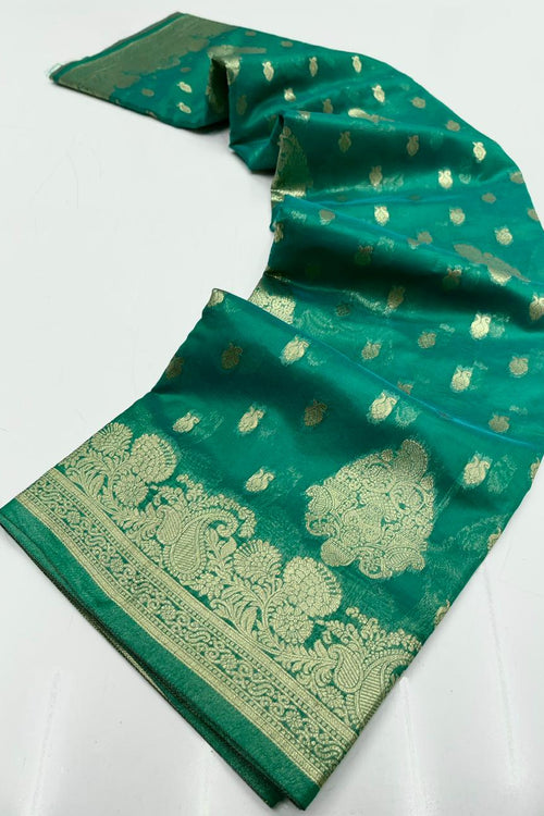 Load image into Gallery viewer, Fairytale Sea Green Organza Silk Saree With Radiant Blouse Piece
