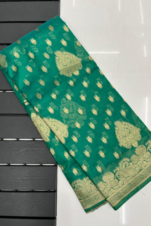 Load image into Gallery viewer, Fairytale Sea Green Organza Silk Saree With Radiant Blouse Piece
