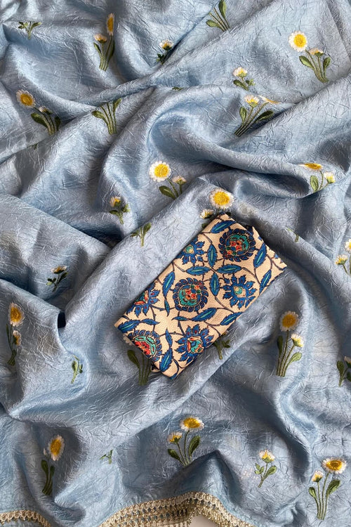 Load image into Gallery viewer, Bewitching Grey Embroidery Work Crush Silk Saree With Smashing Blouse Piece
