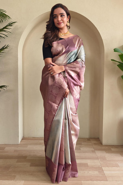 Desirable Brown Soft Banarasi Silk Saree With Glorious Blouse Piece