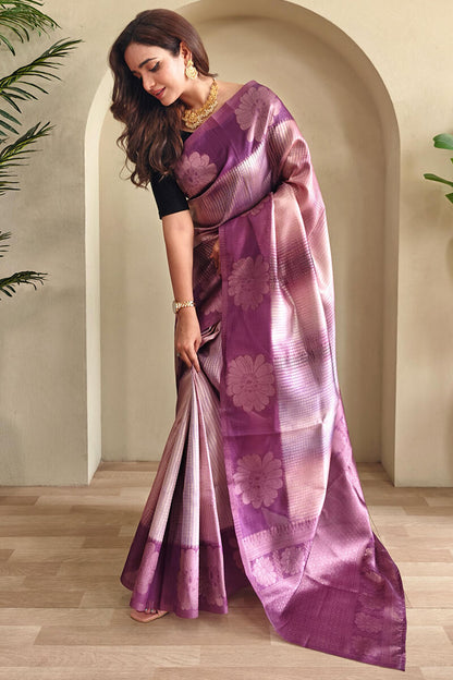 Enthralling Purple Soft Banarasi Silk Saree With Exemplary Blouse Piece