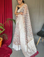 Delightful Off White Cotton Silk Saree With Beautiful Blouse Piece