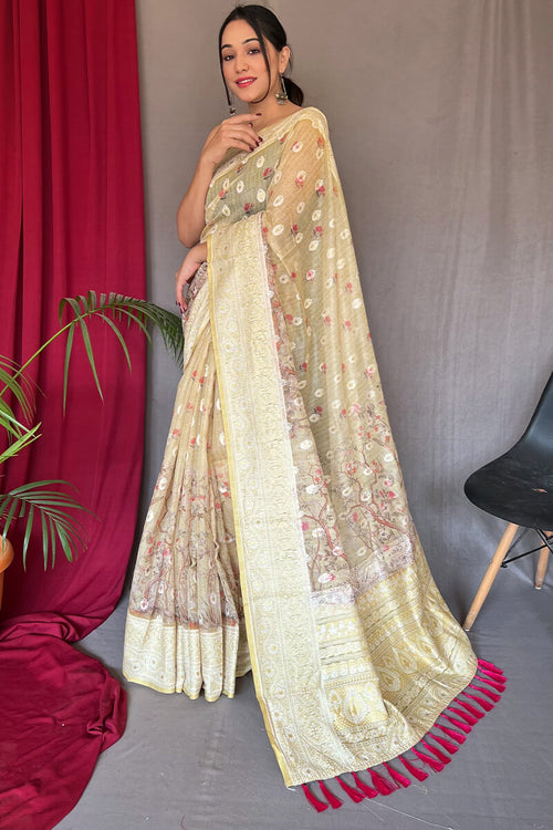 Load image into Gallery viewer, Redolent Yellow Cotton Silk Saree With Luxuriant Blouse Piece
