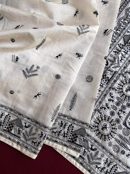 Beguiling Off White Embroidery Work Tussar Silk Saree With Glamorous Blouse Piece