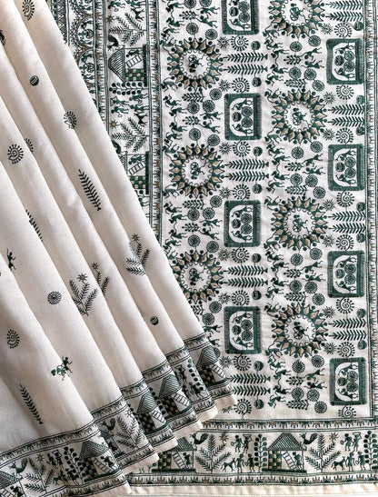 Incomparable Off White Embroidery Work Tussar Silk Saree With Eclat Blouse Piece